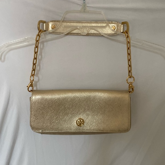 Tory Burch Handbags - Tory Burch gold evening bag Clutch detachable strap authentic